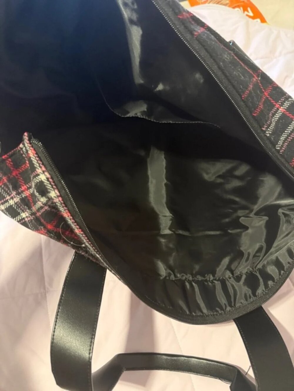 [BOGO] NWT Victoria's Secret Red and Black Plaid Tote Bag w/ Leather Straps - Picture 7 of 7